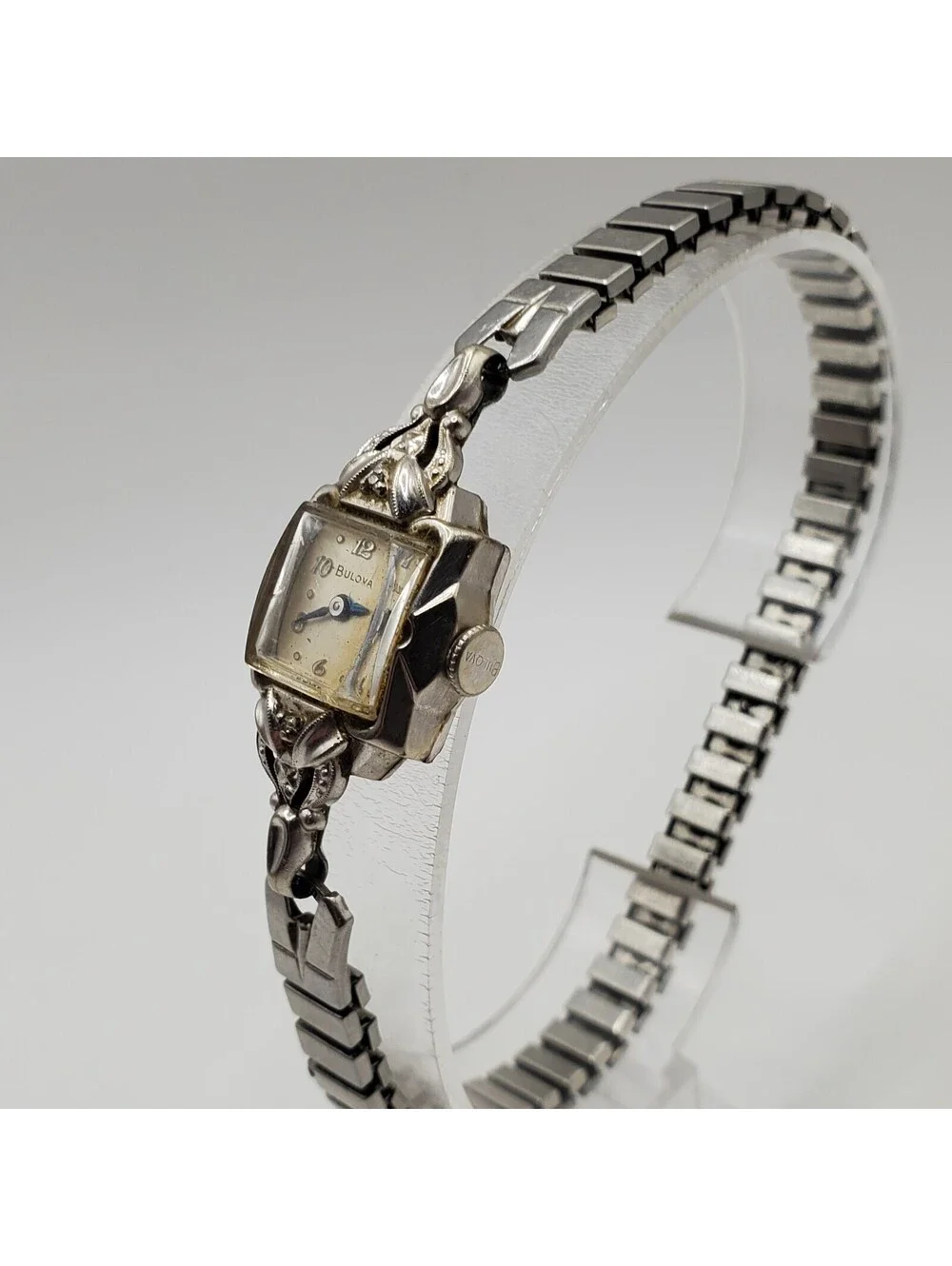 VTG Bulova Ladies Watch 10K White Rolled Gold Plate 15mm For Parts Or Repair